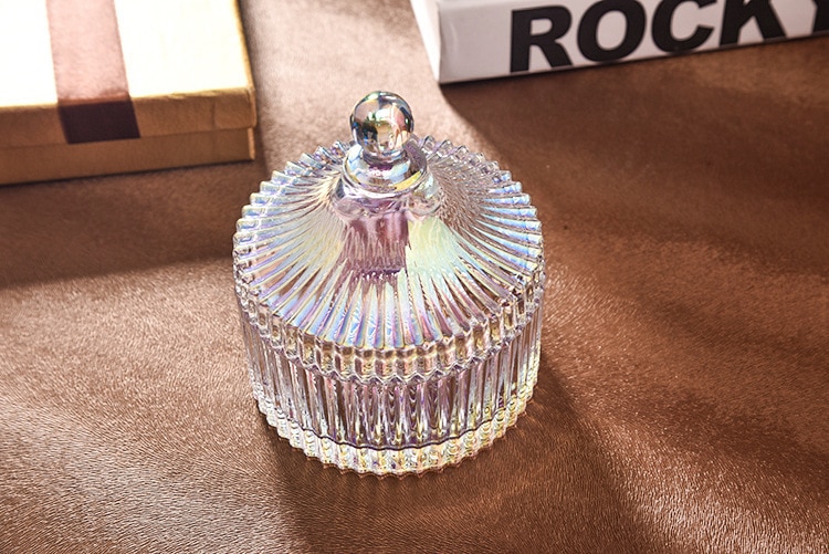 Retro Colorful Crystal Glass Jar With Cover Candle Holders Candy Bar Candlestick Velas Pot Candle Making Supplies Wax Container