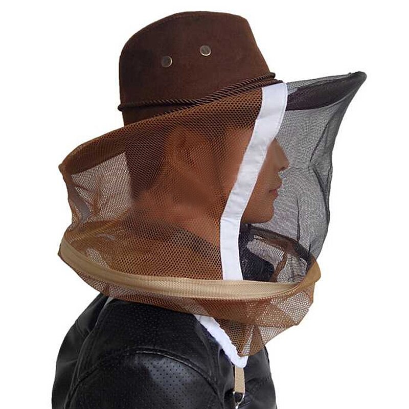 Mesh Face Beekeeping Mask Hat Bee Keeping Tools Cowboy Hat Anti Bee Mosquito Insect Hat Mask Neck Wrap Protector Apiculture