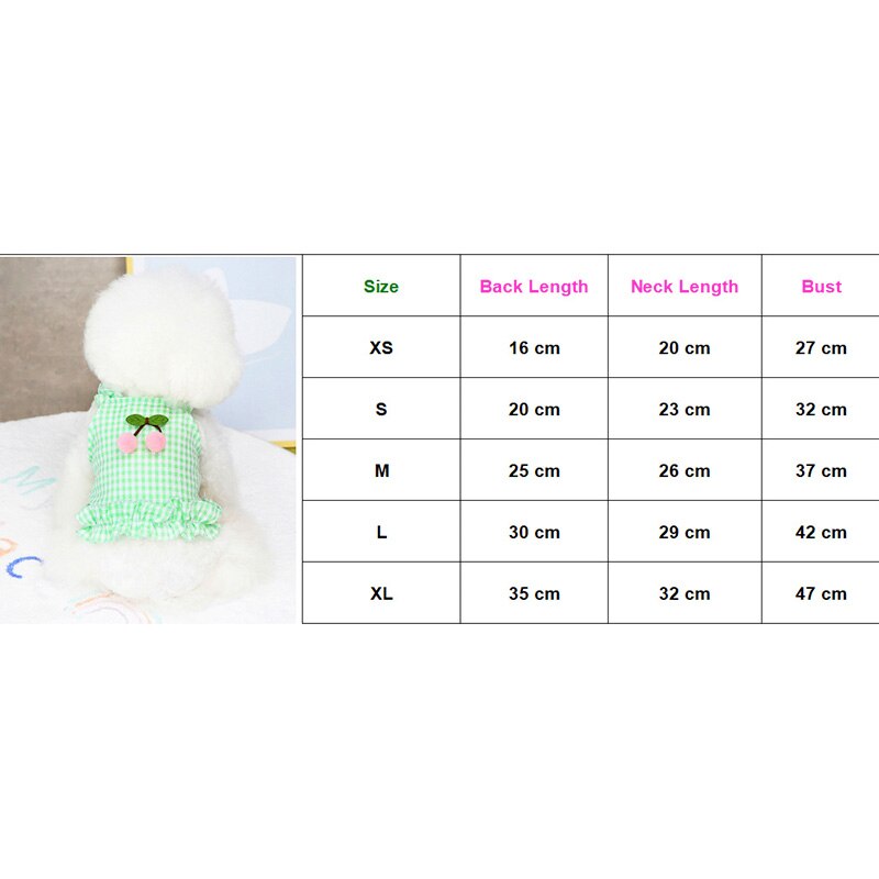 Ropa de verano para perros, vestido de tirantes de cereza a cuadros, falda fina con protector solar para perros pequeños, disfraz de Chihuahua, Bichon, caniche, vestidos para cachorros y mascotas