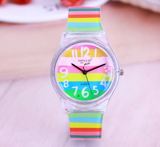 WILLIS Rainbow stripe Women Willis MiNi Watches Resin Table Waterproof Ladies Table Rainbows Watches: 1