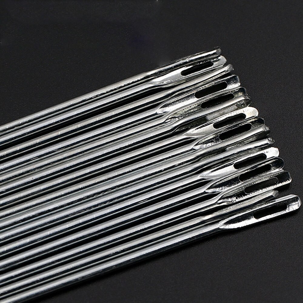 Agujas de ojos grandes para costura de cuero, herramienta curva de cuerda, para coser a mano, 2 unidades