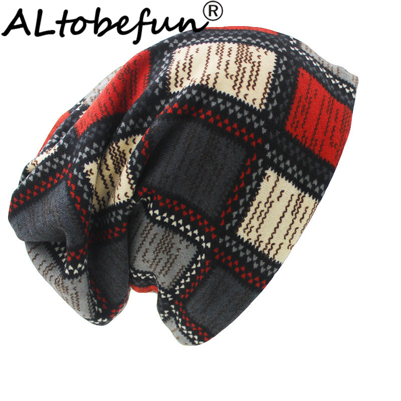 Altobefun merke høst vinter hatter for kvinner skullies og luer menn lue unisex rutete kontrast farge dame lue bht 022