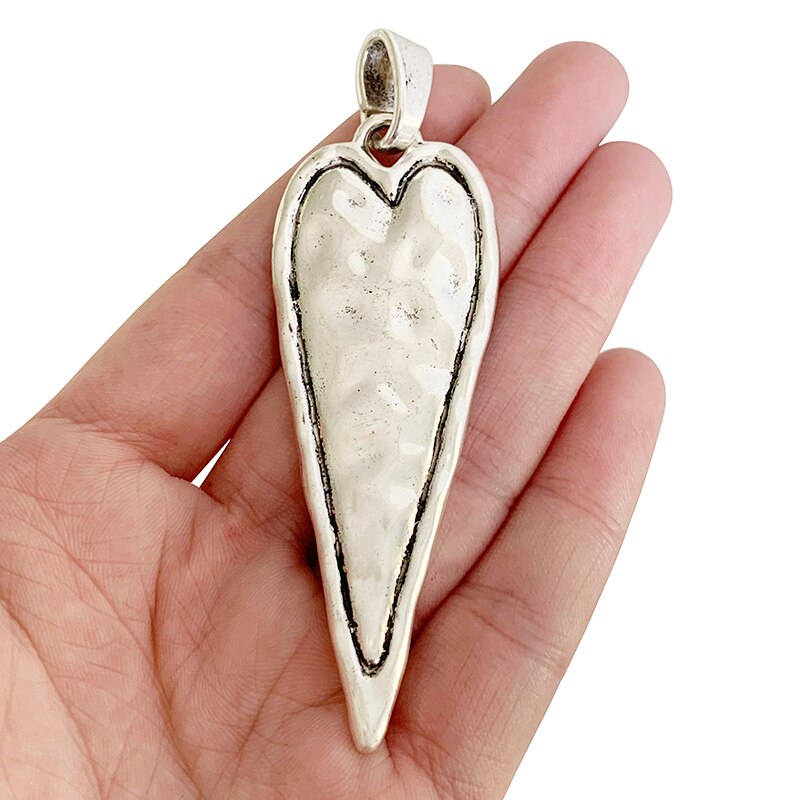 Breloques tibétaines en forme de grand cœur martelé, pendentif Double face pour la fabrication de bijoux, 89x28mm, 1 pièce