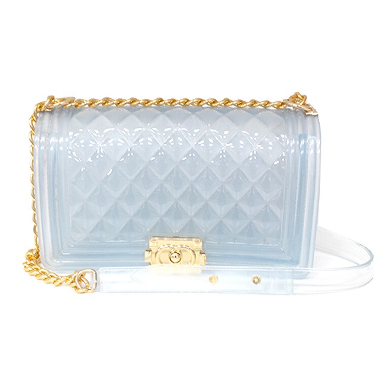 transparent pvc rhombic chain jelly bag ladies handbag candy color gradient messenger bag women mini shoulder bag clutc: Winter White