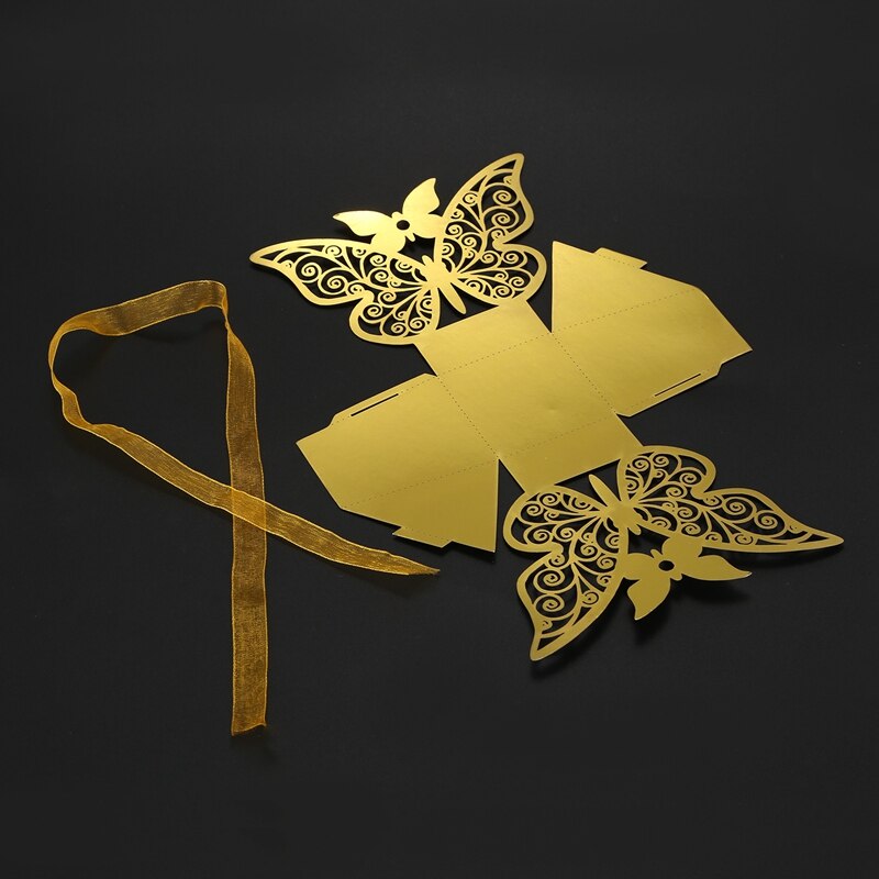 50 Stuks Vlinder Bruiloft Gunst Doos Snoep Box Geschenkdoos Bruiloft Gunsten Event Party Benodigdheden Bruiloft Decoratie (Golden)
