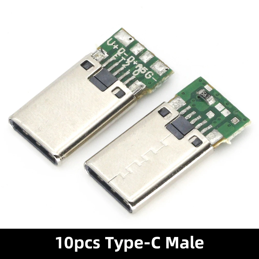 Conector USB 3,1 tipo C de 10 piezas, adaptador de receptáculo de enchufe hembra/macho para soldar Cable y Cable de 24 Pines, compatible con placa PCB