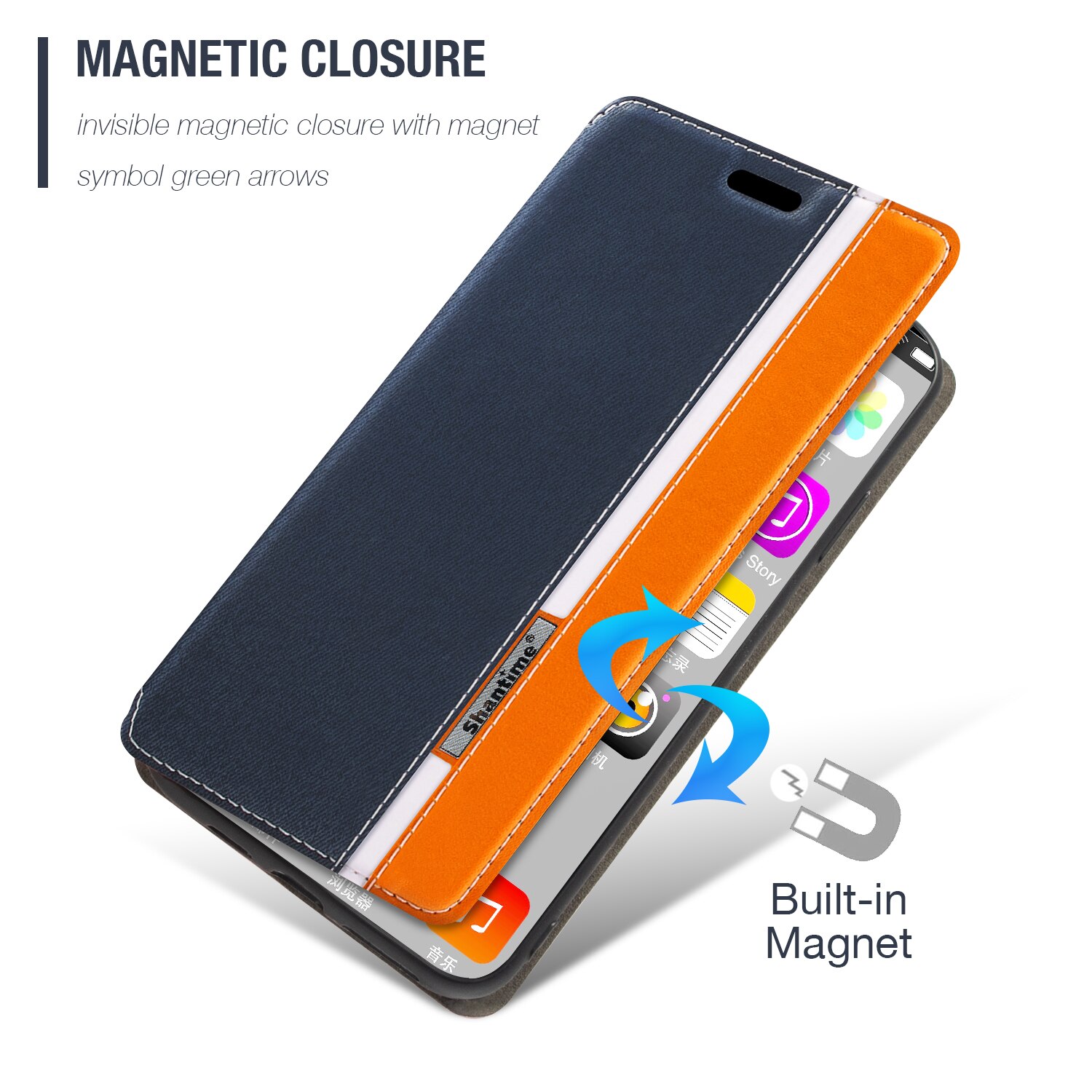 For Motorola Defy Case Multicolor Magnetic Closure Leather Flip Case Cover with Card Holder 6.5 inches: Blue