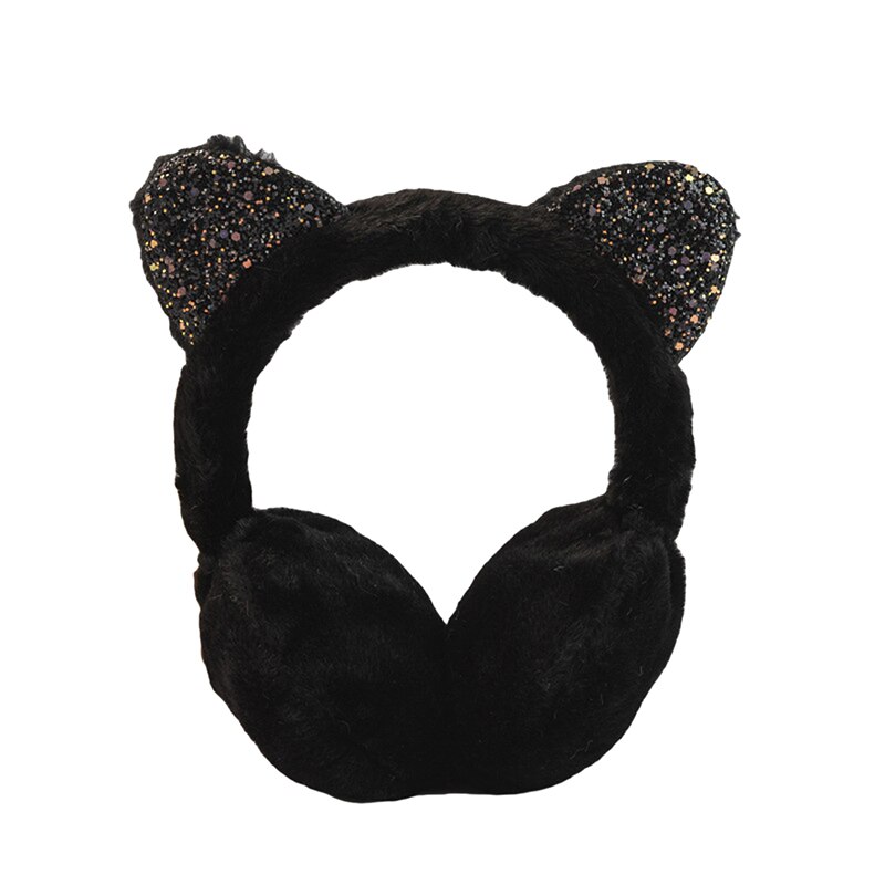 Ragazze paillettes orecchie di gatto peluche bambini cuffie calde inverno freddo studenti paraorecchie scaldino per le orecchie accessori per la testa nuovo: black