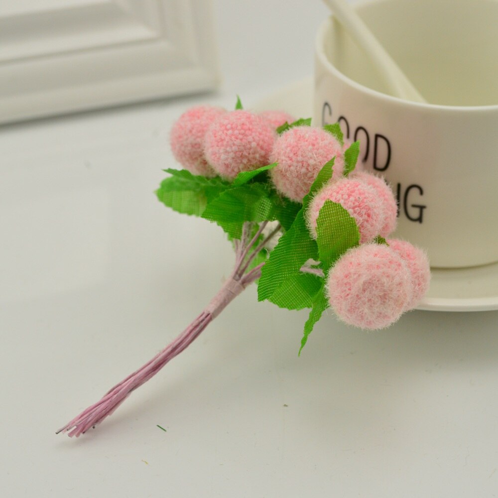Flores artificiales baratas para decoración de hogar, jardín, boda, corona, , Scrapbooking, manualidades, bolas de pompón de simulación, 6 uds.: pink