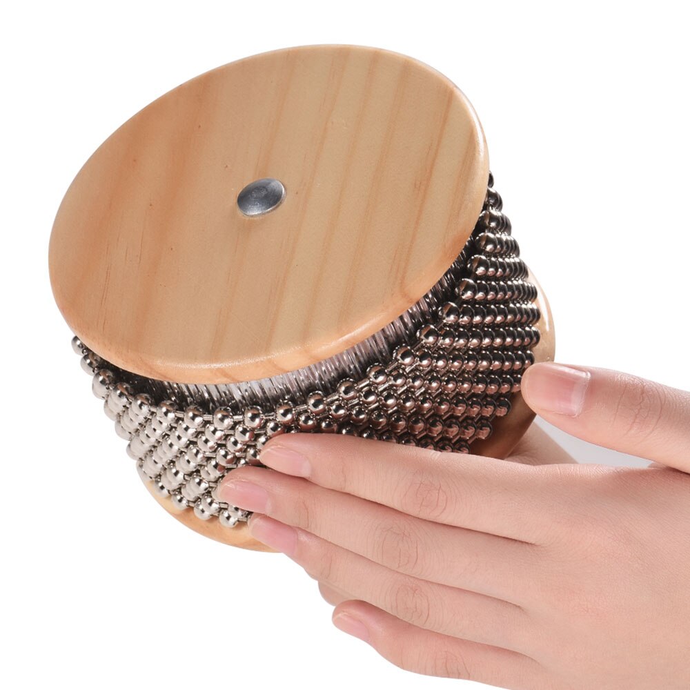 Wooden Cabasa Percussion Musical Instrument Metal Beaded Chain & Cylinder Pop Hand Shaker for Classroom Band Medium Size