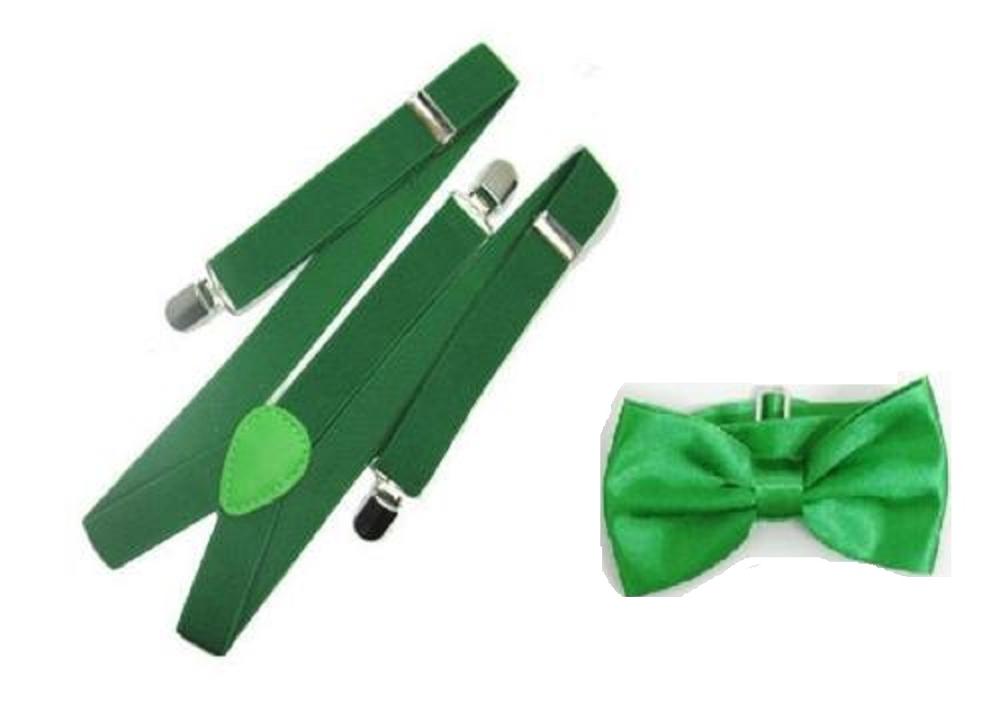 Men's Adult Matching Suspenders Braces & Pre-Tied Bow Tie Combo Sets Fancy Costume: Green