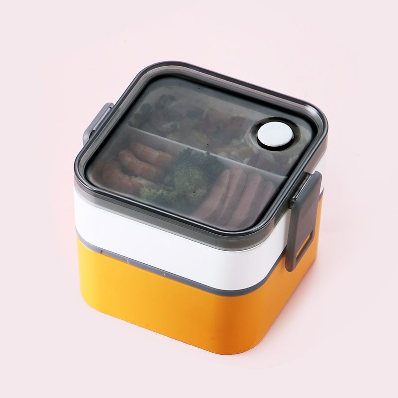 Simple Lunch Box Can Be Heated In A Microwave Oven, Carrying A Lunch Box With Cutlery Set, Office Worker, Student: yellow