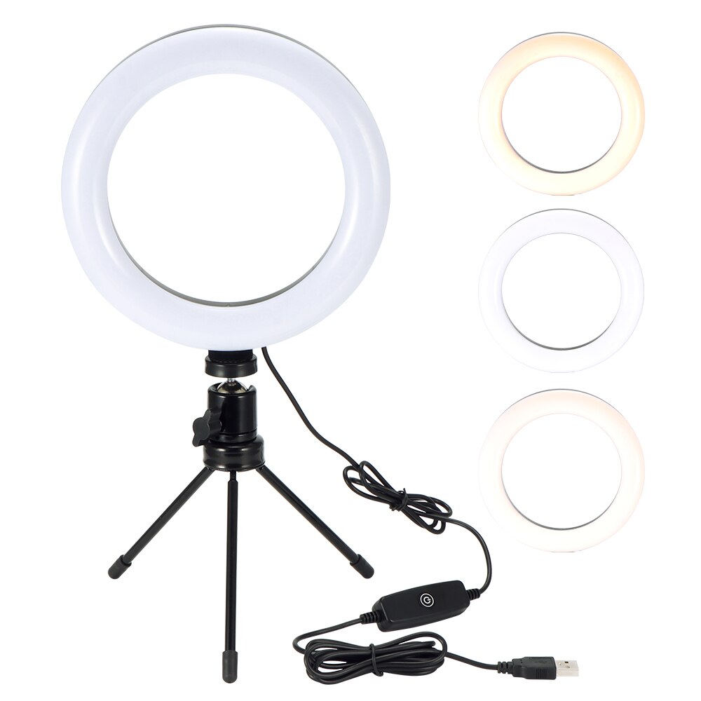 Photography LED Ring Fill Light For Iphone Xiaomi Dimmable Camera Phone Ring Lamp With Table Tripod For Makeup Video Live Studio: black 18cm