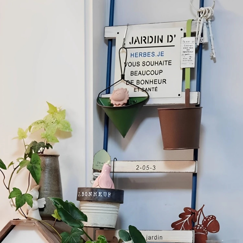 Support en bois et rotin pour plantes grimpantes, échelle décorative pour fleurs de balcon, présentoir de jardin naturel, T1