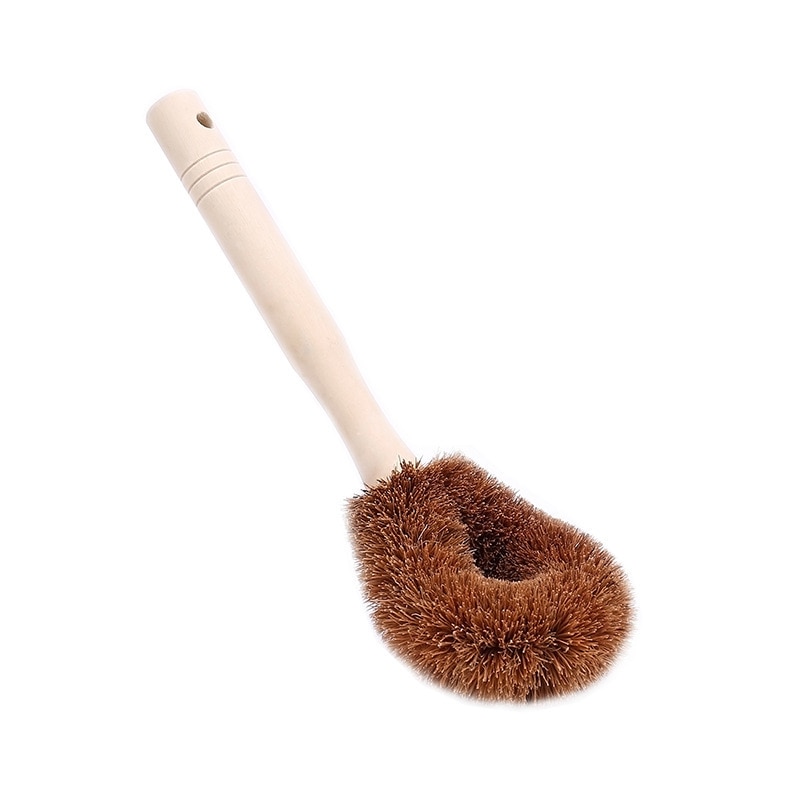 Toilet Bowl Brush Natural Coconut Brown Non-stick Oil Long Handle Pot Brush Holder For Toilet WC Brush Bathroom Accessories