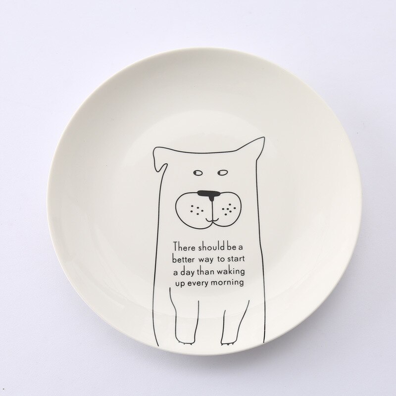 8 Inch Animal Round Ceramic Plate Dessert Steak Bread Snacks Tray Children Tableware Cartoon Dinner Plates Dinnerware: bear cub