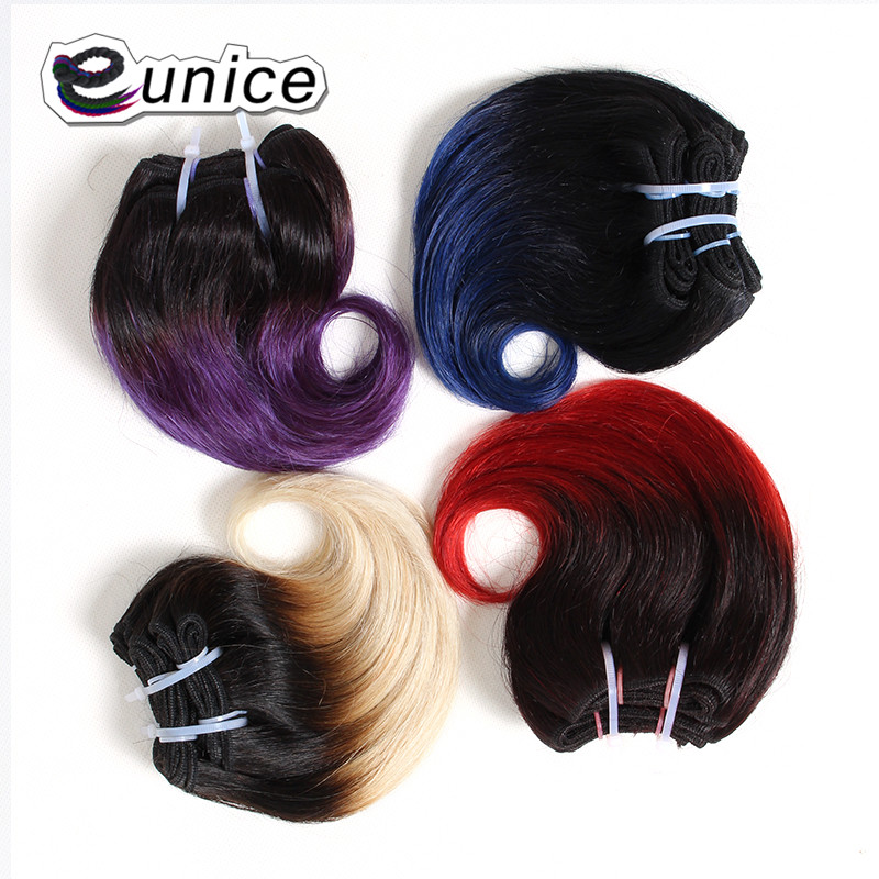 Tissage synthétique deux tons ombré-Eunice | Mèches courtes Body Wave, racines foncées, 8 pouces, 1 lot de 4 pièces, lot de 100 grammes pour femmes