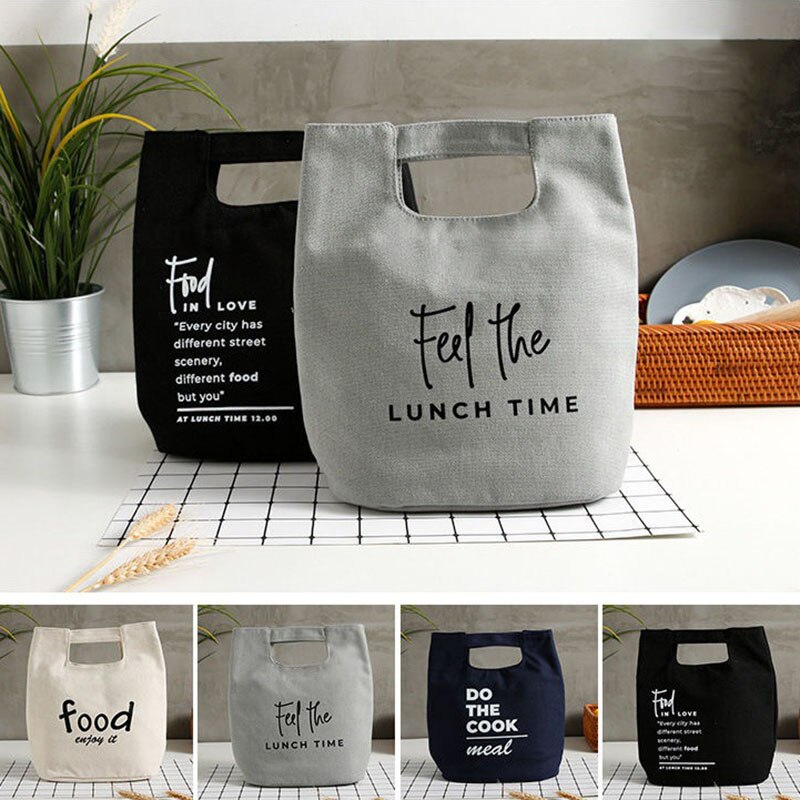 Canvas Portable Lunch Bag Food Storage Bags Japanese Style Bento Box Outdoor Accessories Insulated Cold Print