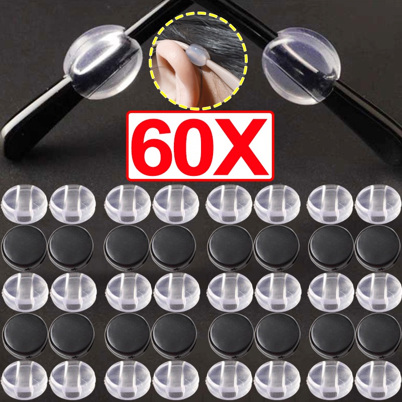 Gafas de silicona transparente, agarre antideslizante, soporte para punta de patilla, 2/60 Uds., gancho redondo pequeño transparente para la oreja, accesorios para gafas