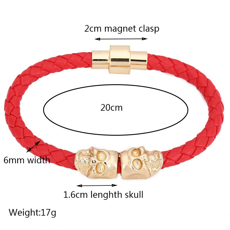 Magnet Punk Leder Kette Armbinde Zwei Schädel Charme Armbinde Armreifen Schmuck Für Männer Frauen