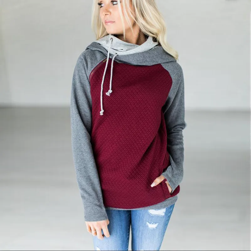 Tröjor harajuku hoodies kvinnor vår höst mössa långärmade fleecetröjor dam streetwear: Xl / Vinröd