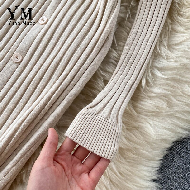 YuooMuoo French Long Slim Single-breasted Knit Long Sleeve Dress Women Autumn and Winter Bodycon Sweater Dress Vestido