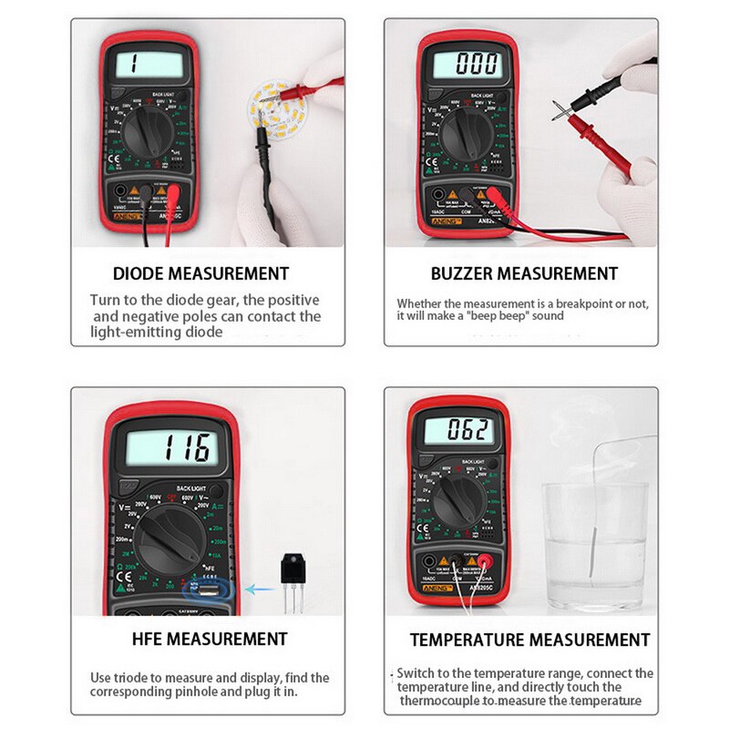 Portable 8205C Digital Multimeter AC / DC Ammeter Volt Ohm Tester Meter Multimetro With Thermocouple LCD Backlight