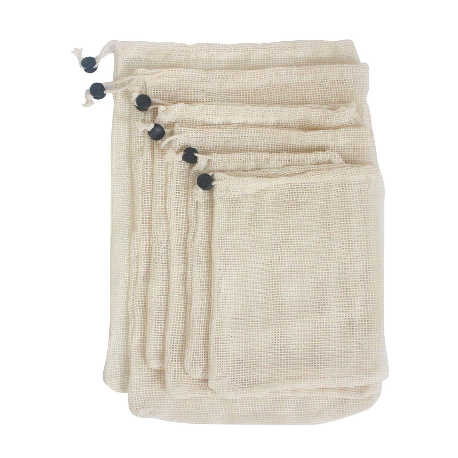 Cotton Mesh Vegetable Bags Produce Bag Zero-waste Storage Bag for Kitchen: 6pcs Black Buckle
