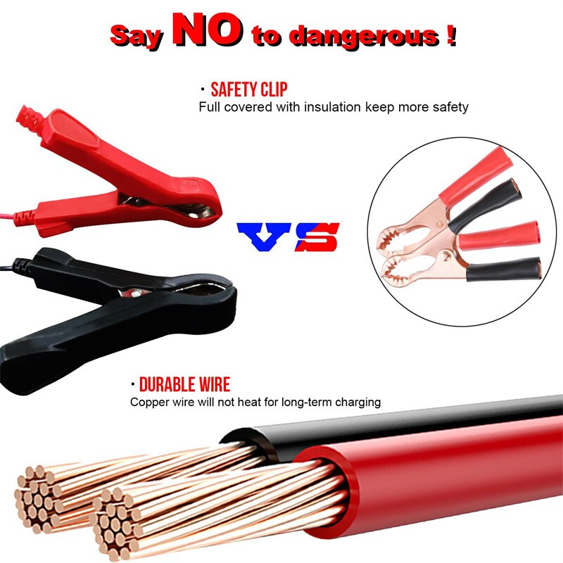 6V/12V Intelligent Battery Charger Portable Lead Acid Battery Charger with Detachable Alligator Clips,for Motorcycle/Car