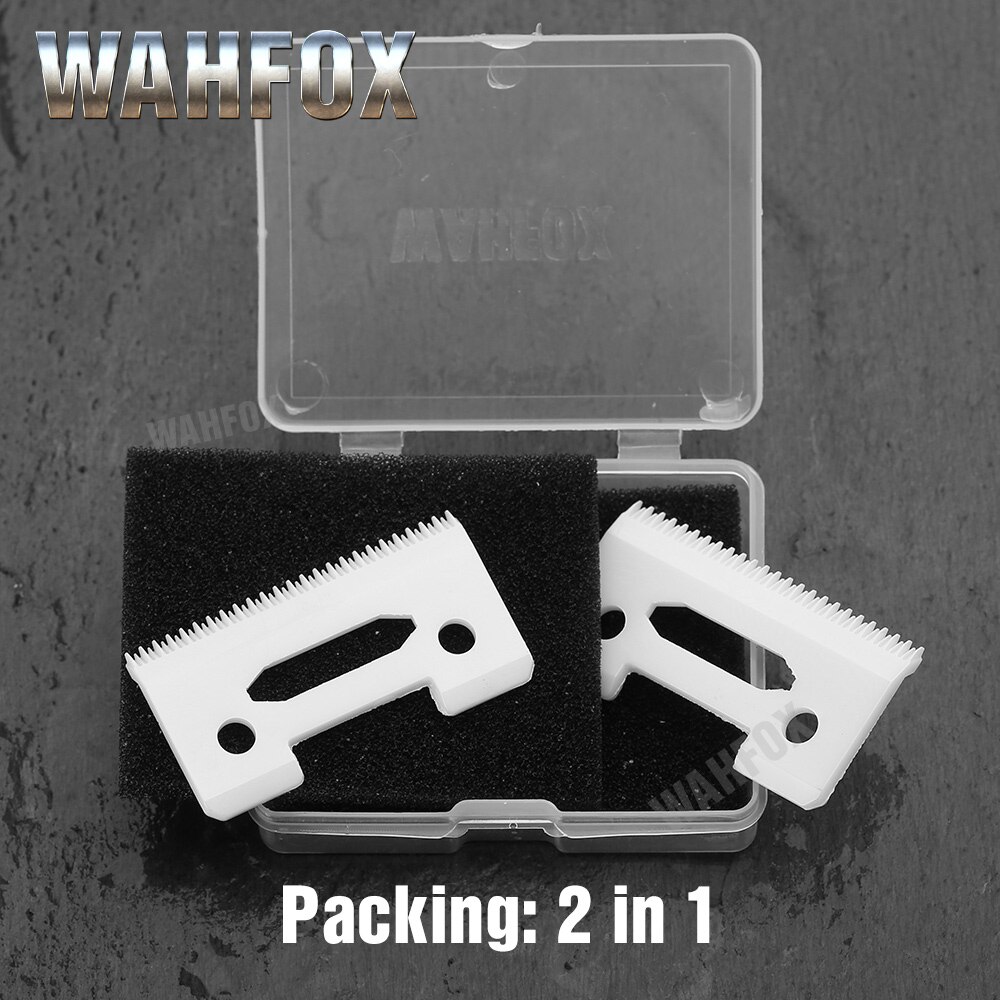 WAHFOX 2PCS/SET Ceramic Movable Blade 2-Hole Stagger-Tooth Ceramic Blade With Box For Cordless Clipper Replaceable Blade: WB-8C 1SET