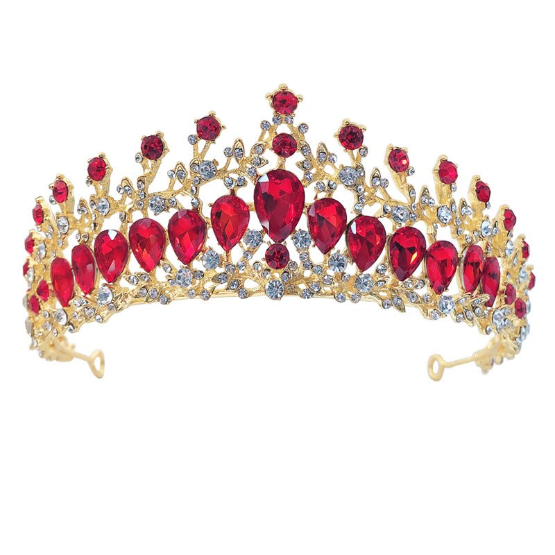 Conjunto de joyas para novia, Set de joyas de cristal, Tiara, corona, pendientes, Gargantilla, collar, boda, Dubái, oro, rojo, azul, verde, Barroco: 1Pcs Red Crown