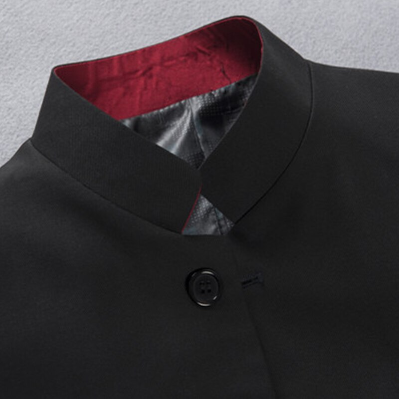 Chaqueta tipo túnica negra para hombre, traje de estilo chino con cuello levantado, chaqueta de uniforme universitario con botonadura única, prendas de vestir exteriores, color rojo mandarín