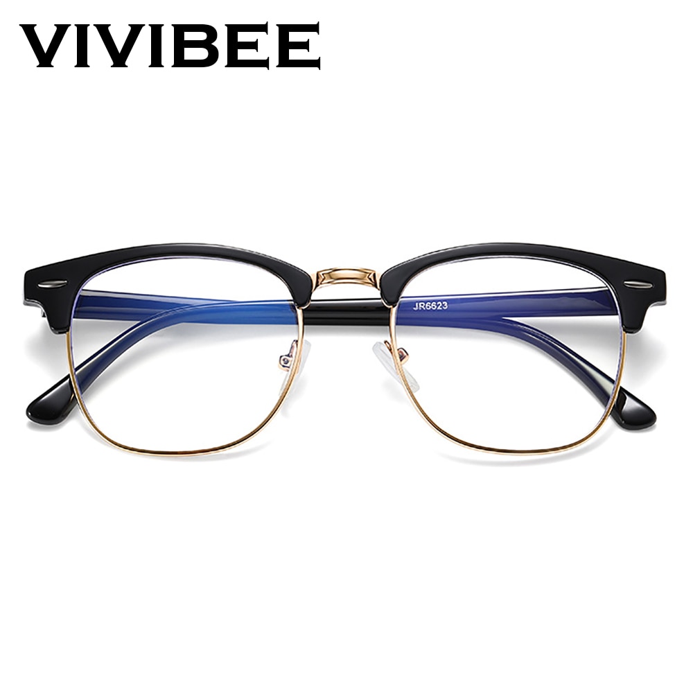 VIVIBEE Vintage Anti Blauw Licht Blokkeren Bril Mannen Square Ray Filter Vrouwen Gaming Brillen Zwarte Frames Computer Brillen