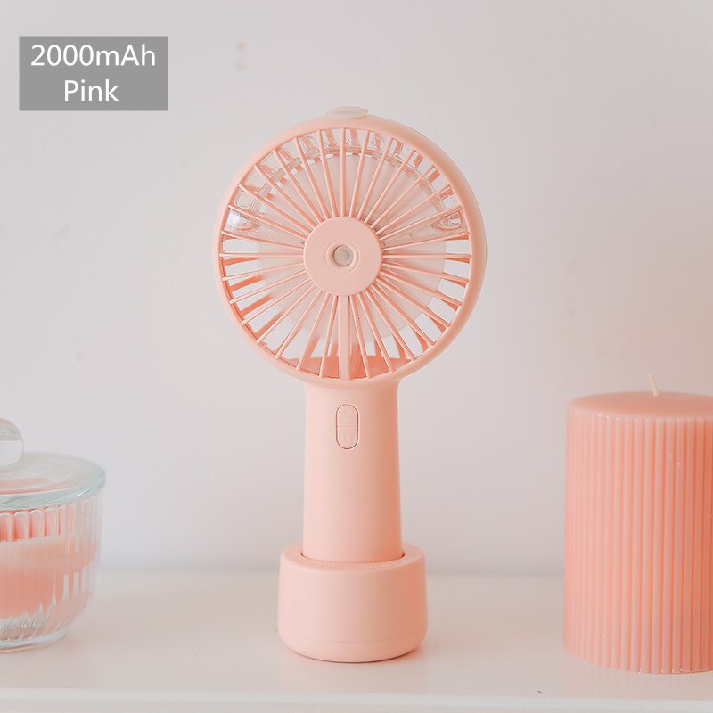 Draagbare waternevelventilator op batterijen, elektrisch, oplaadbaar via usb, draagbare mini-ventilator, koel-airconditioner, luchtbevochtiger voor buiten.: Roze