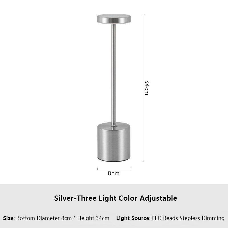 Creatieve Aanraaksensor Led Tafellamp Usb Oplaadbare Nachtlampje 3 Kleuren Verstelbare Temperaturen Bureaulamp Hotel Bar Decoratie: Zilver