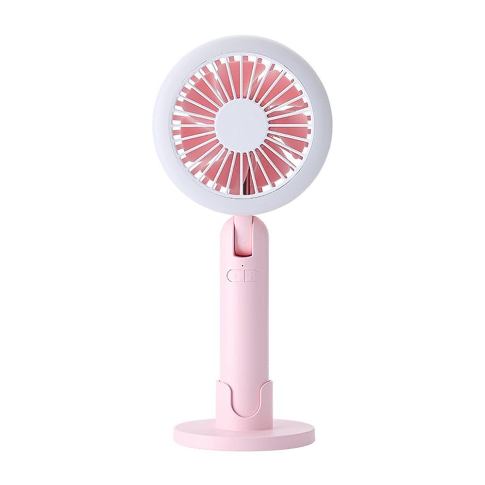 Mini Handheld Fan Usb Oplaadbare Handheld Desk Fan 3 Speed Verstelbare Koelventilator Led Ring Licht Met Telefoon Stand Base: PINK