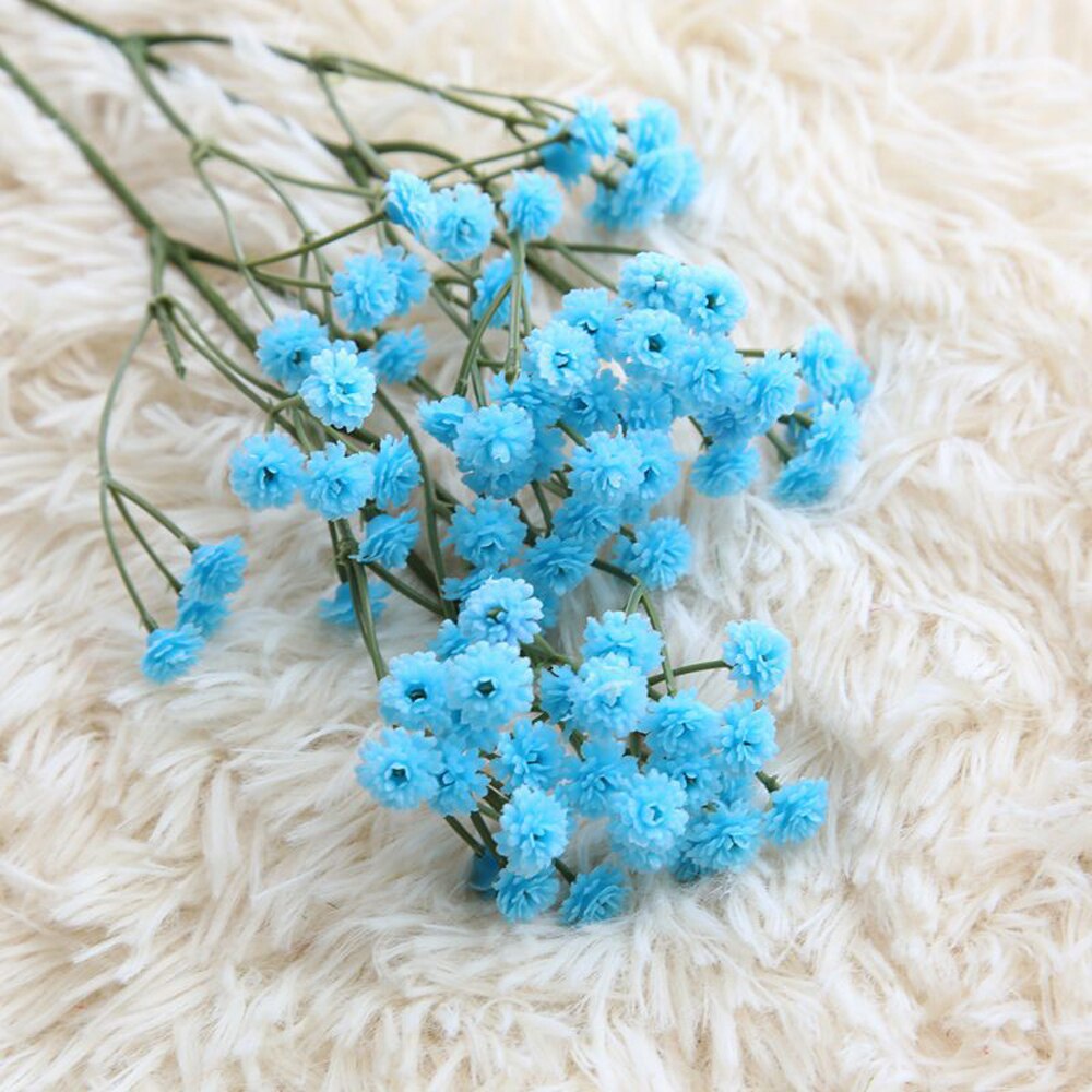 90 hoder kunstige blomster falske gypsophila bryllup dekorasjon bursdag gjør-det-selv foto rekvisitter blomsterhoder gren hjemmeinnredning blomst: Blå