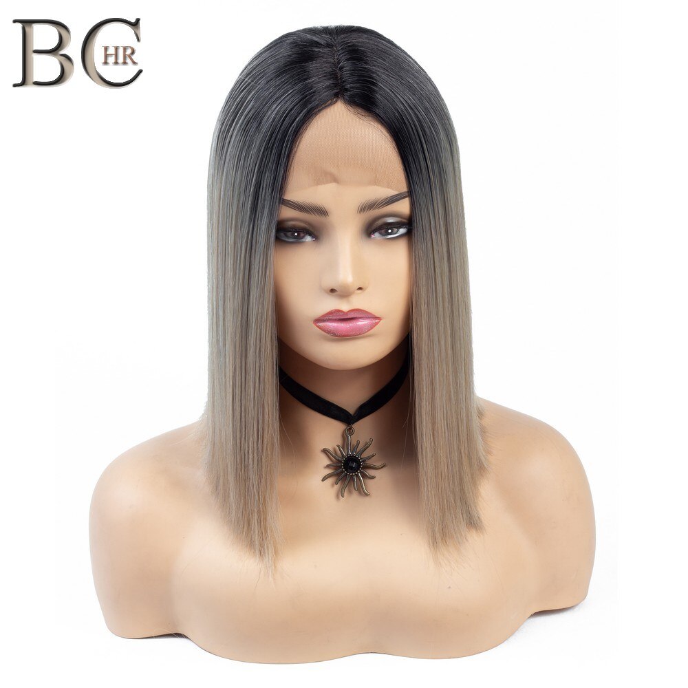 BCHR Korte Rechte Synthetisch 13*4 Lace Front Pruik Donkere Wortel Blonde Ombre Pruik voor Vrouwen Lace Bob Haar: Default Title