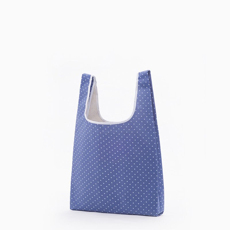 Foldable Tote Polyester Shopping Bag Supermarket Print Eco-friendly Reusable Portable Shoulder Handbag Travel Grocery Bag: Blue