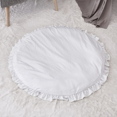 100% Cotton Baby Gym Round Play Mat with Ruffled Frills Edge Teepee Rug Carpet Mattress 100cm Diameter: White