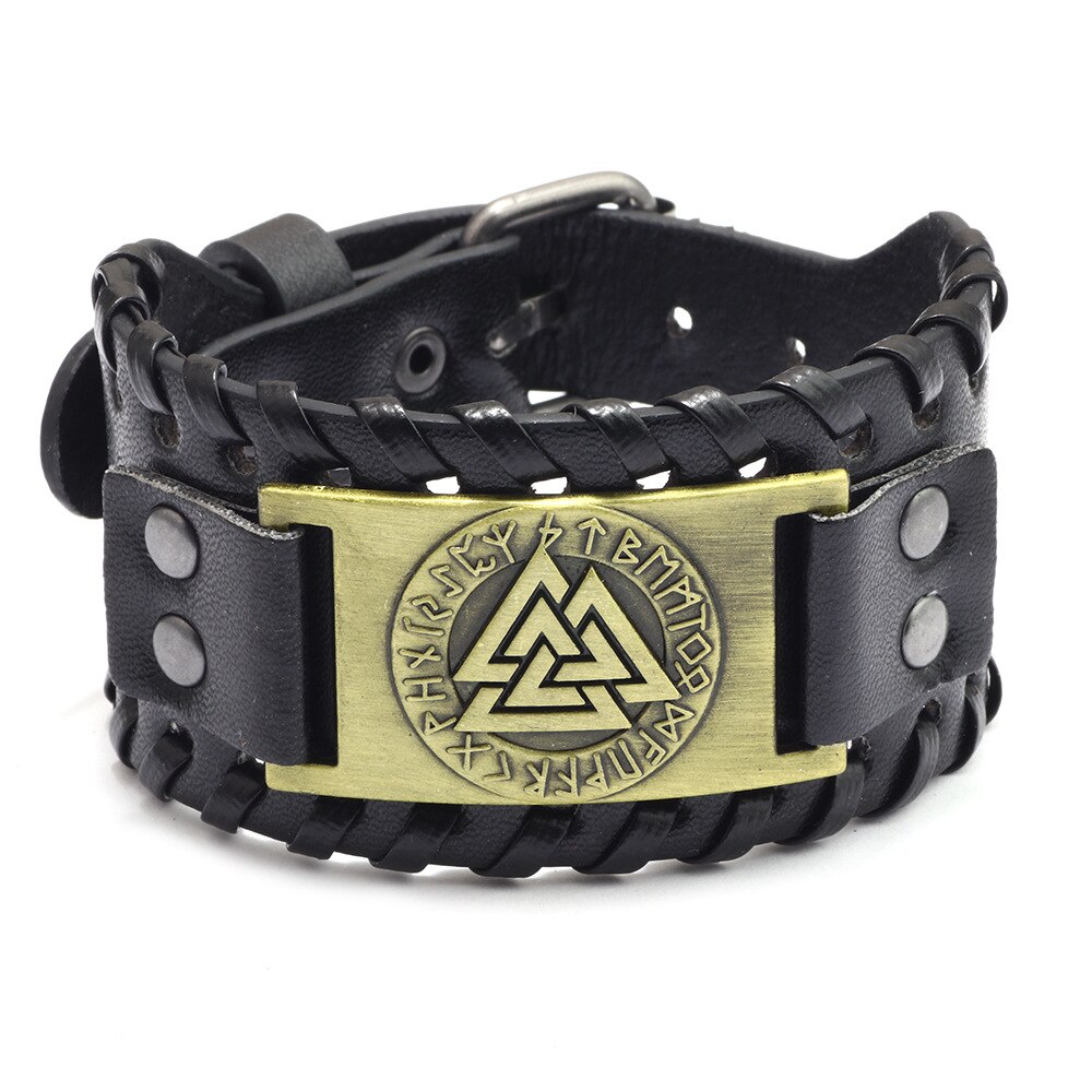 2021 toten design nórdico viking odin bússola pulseira para homem mão-tecido ampla pulseira de couro ajustável pulseiras punk jóias: SGF1053-B