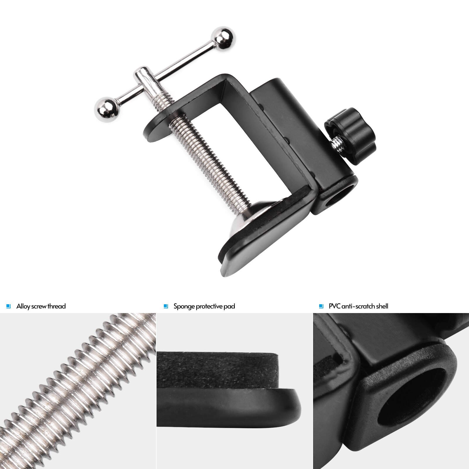 C-shaped Arm Stand Clamp Desk Mounting Clamp with Adjustable Positioning Screw for Microphone