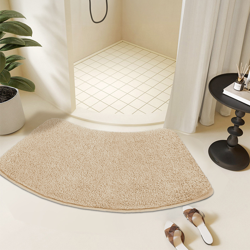 Alfombra absorbente para cuarto de ducha con arco peludo grueso de color sólido, alfombrilla para pies de piel suave, alfombrilla antideslizante para baño: Beige