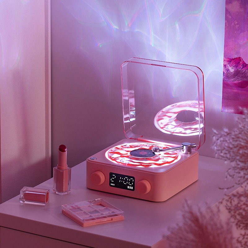 Altavoz de tocadiscos Retro con ruido blanco, reproductor de discos de vinilo inalámbrico con Bluetooth, sonido estéreo, efecto de lámpara de proyección RGB