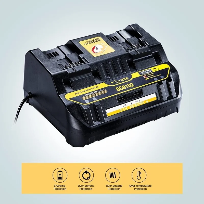 Fast charging DCB102 Li-ion Battery charger For DeWalt 12V 14.4V 18V 20V DCB105 DCB200 double charging postion with USB Port