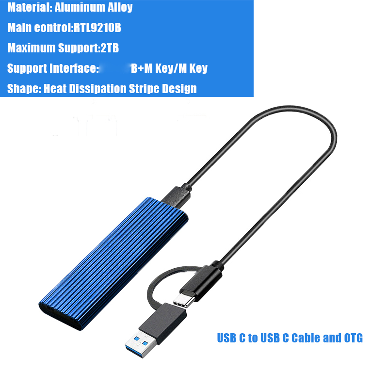 GUDGA – boîtier SSD Nvme avec double protocole OTG vers USB 3.1, adaptateur de disque dur Portable pour SSD M.2 2230/2260/2280/2242: Case OTG  Blue