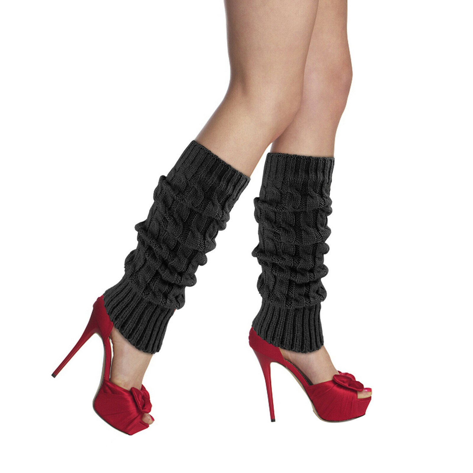 Cable Knit Extra Lange Been Warm Voorraden Boot Sokken Dij Hoge Socking Vrouwen Meisjes Ademende Casual Huidvriendelijke Stof voorraden: Black