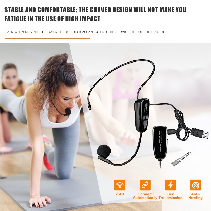 Retekess TT123 2.4G Head-Mounted Draadloze Microfoon Zender Met Ontvanger Voor Voice Versterker Luidspreker Onderwijs Tour Guide