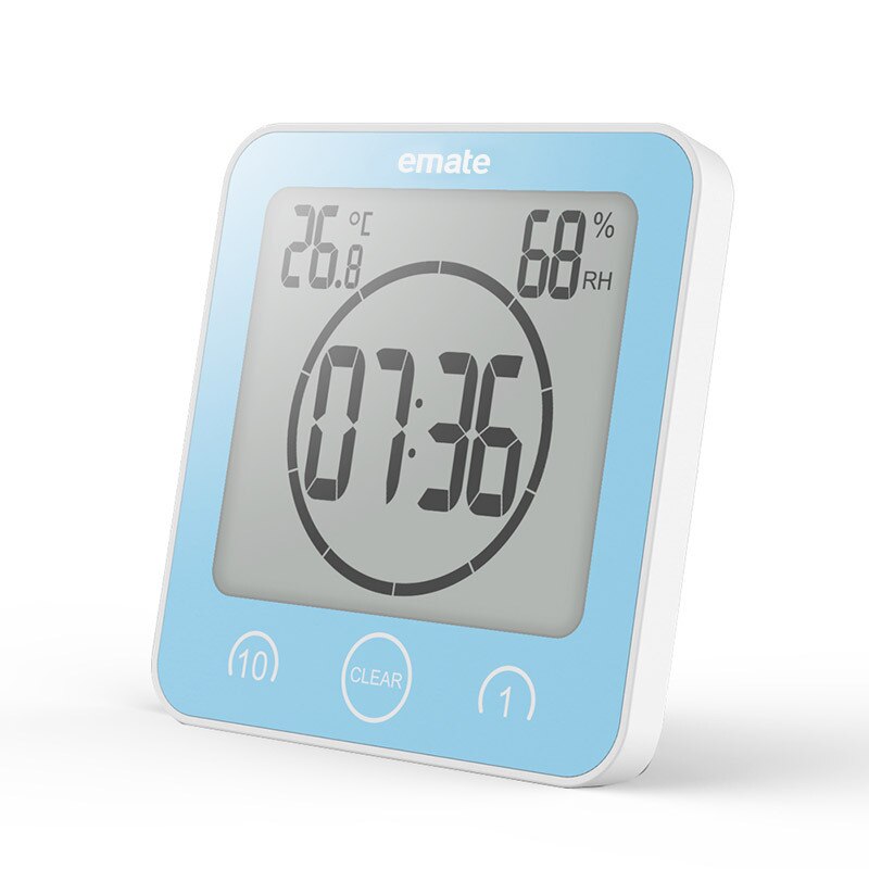 LCD Screen Waterproof Digital Bathroom Wall Clock Temperature Humidity Countdown Time Function Wash Shower Hanging Clocks Timer: Blue