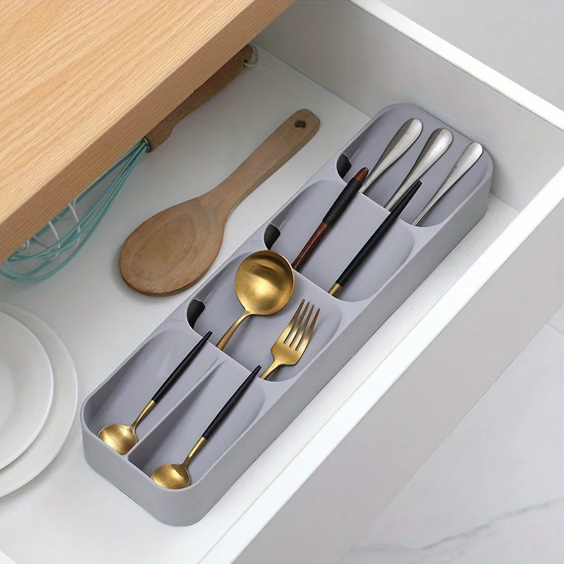 Compact Cutlery Organizer Kitchen Drawer Tray with Multiple Compartments for Forks Spoons Accessory Storage Cutlery Holder